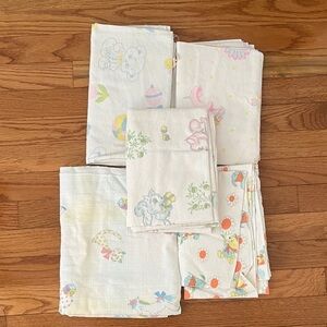 Five Vintage Flannel Baby Blankets Receiving Blankets Assorted Patterns & Sizes